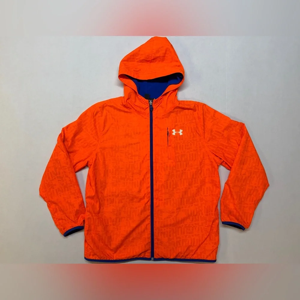 Under Armour Orange Hooded Kids Jacket with Blue Trim